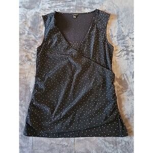 Ann Taylor Womens Top Size Medium Black Polka Dot Crossover Front Sleeveless